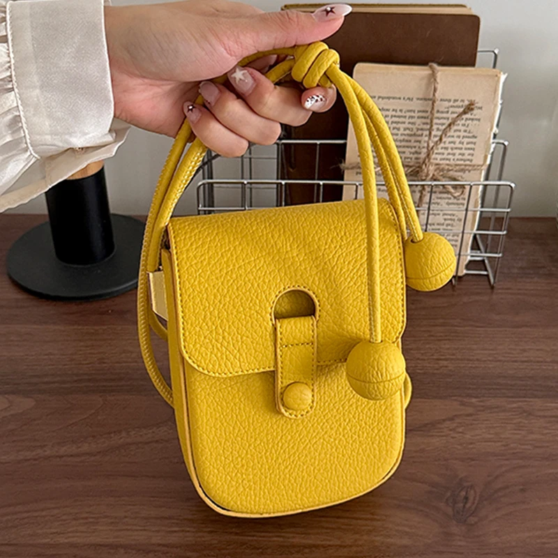 Luxury Brand Mini Yellow Crossbody Bag for Women Soft PU Leather Shoulder Purse Fashion Cell Phone Flap Pocket Ladies Accessory