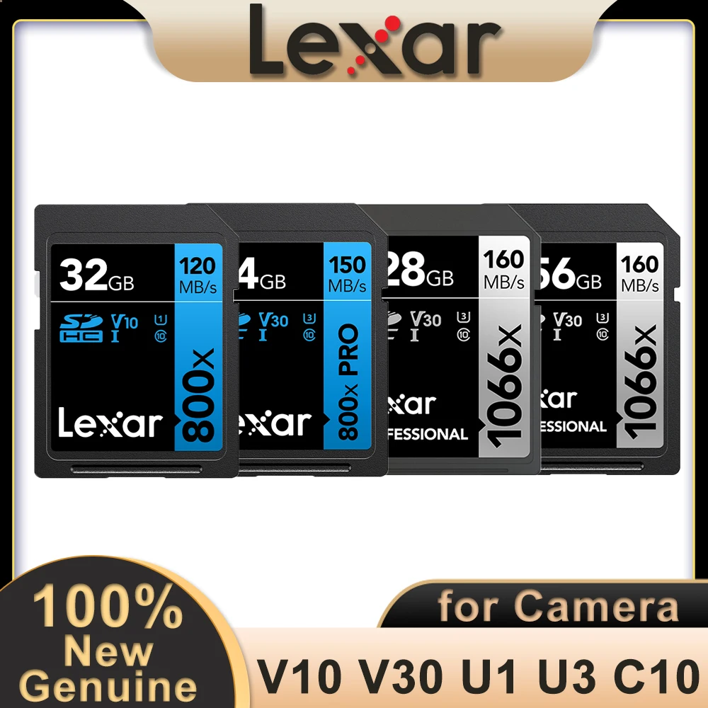 Lexar 1667X 2000X 1066X Memory Card SD Card  V60 U3 C10  V90 SDXC Flash  V30 UHS-II For 3D 4K Digital Camera 800X 32GB 64GB V10