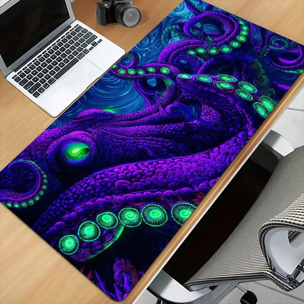 Psychedelic Octopus Mouse Pad Desk Mat with Stitched Edge XXL Mousepads Rubber Anti-slip Gamer Keyboard Rug Gaming Mats Mauspad