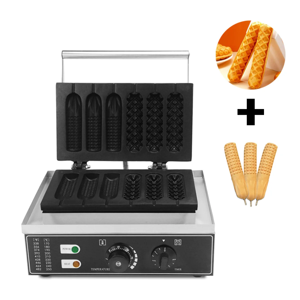 HPH2O Electric Waffle Maker French Crispy Stick Corn Cob Stick Baking Machine 1550W 3+3 Hot Dog Machine Kitchen Appliance