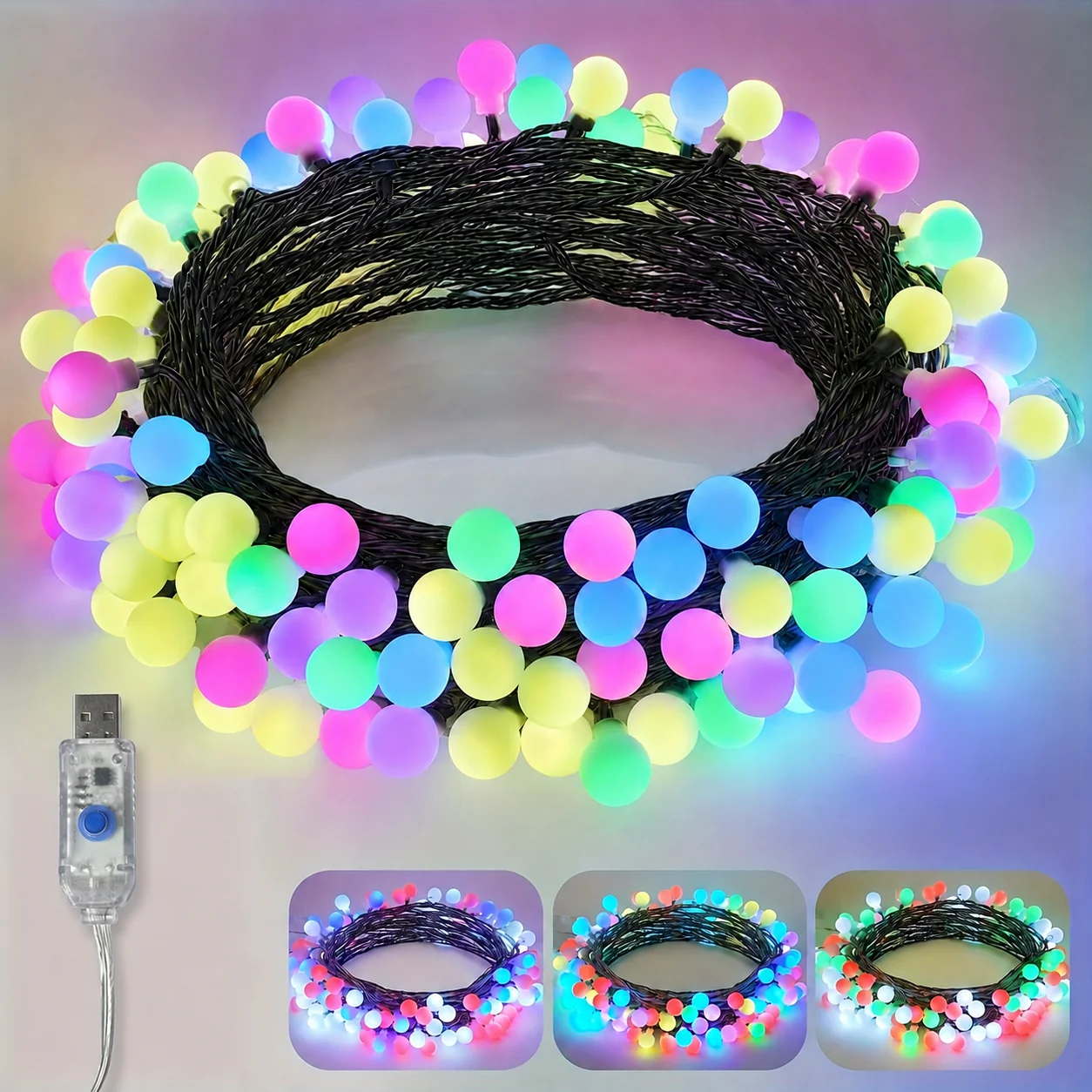 Fairy Lights Bedroom - USB Multicolor Globe String Lights 10M