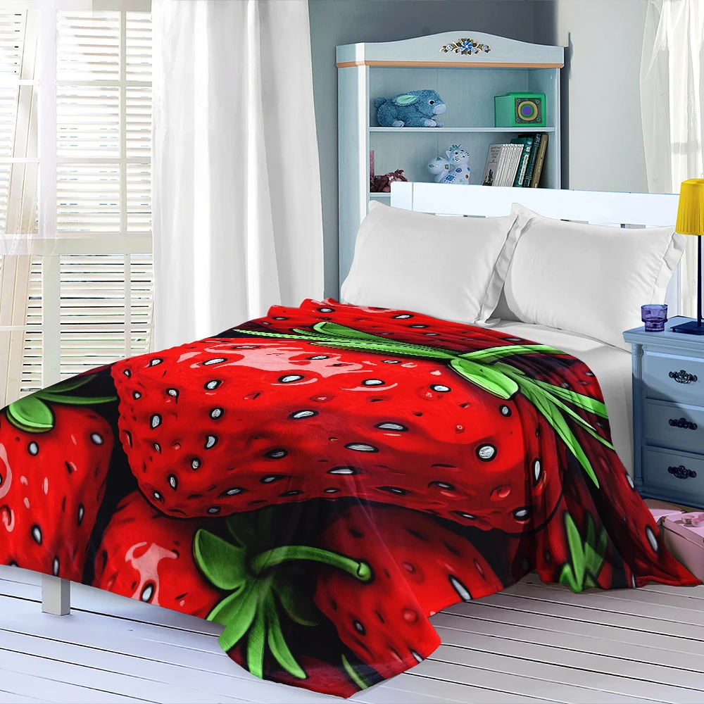 3D Red Strawberries Glossy Flannel Fleece Throw Blanket for Couch Sofa Lightweight Cozy Plush Blanket for Travel Office Nap