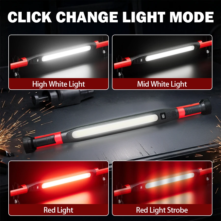 1PC High Lumen Rechargeable LED Work Light for Car Emergency Repair, Powerful Magnetic Flashlight with Hooks and Magnetic Base - view 6