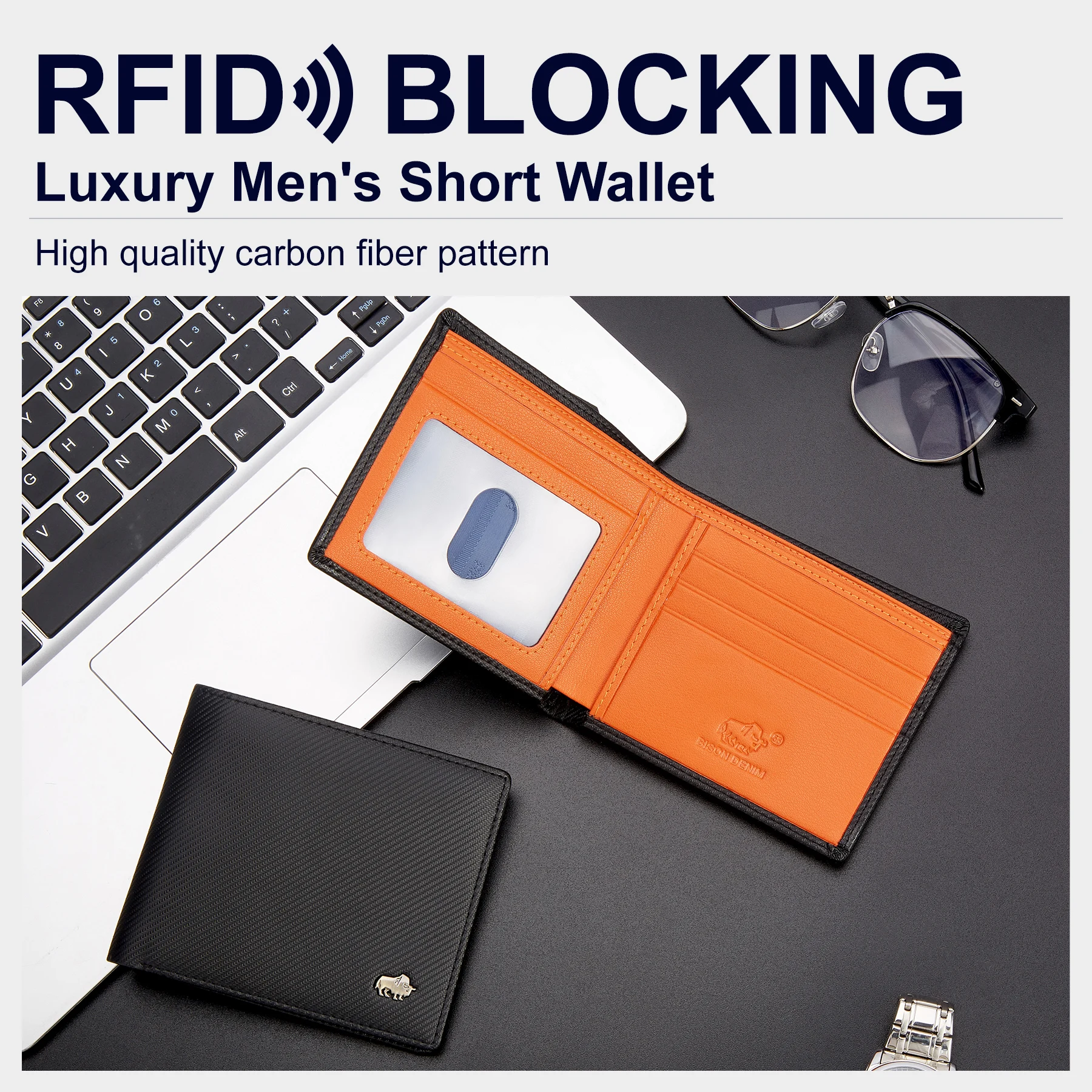 2024 Men\'s Carbon Fiber Short Wallet Luxury Designer RFID Blocking Card Holder Coins Pocket Purse Gift Boyfriend Husband Father