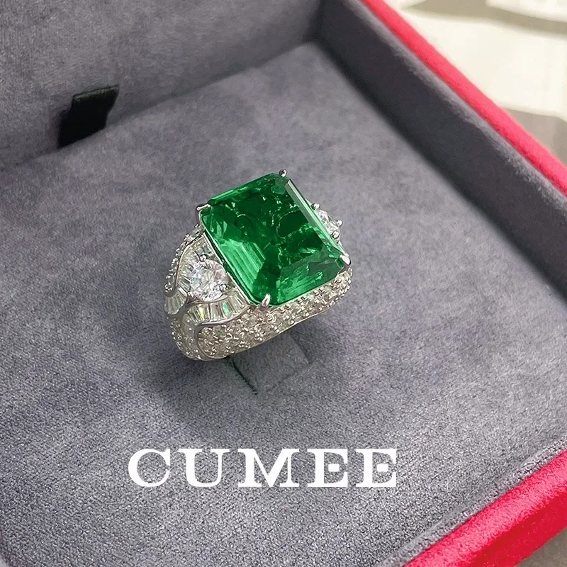 

CUMEE Big Carat Colombian Emerald Green Rings for Men Women CZ Gemstone Cultivate Synthetic Ring. 925 Silver Plated Gold