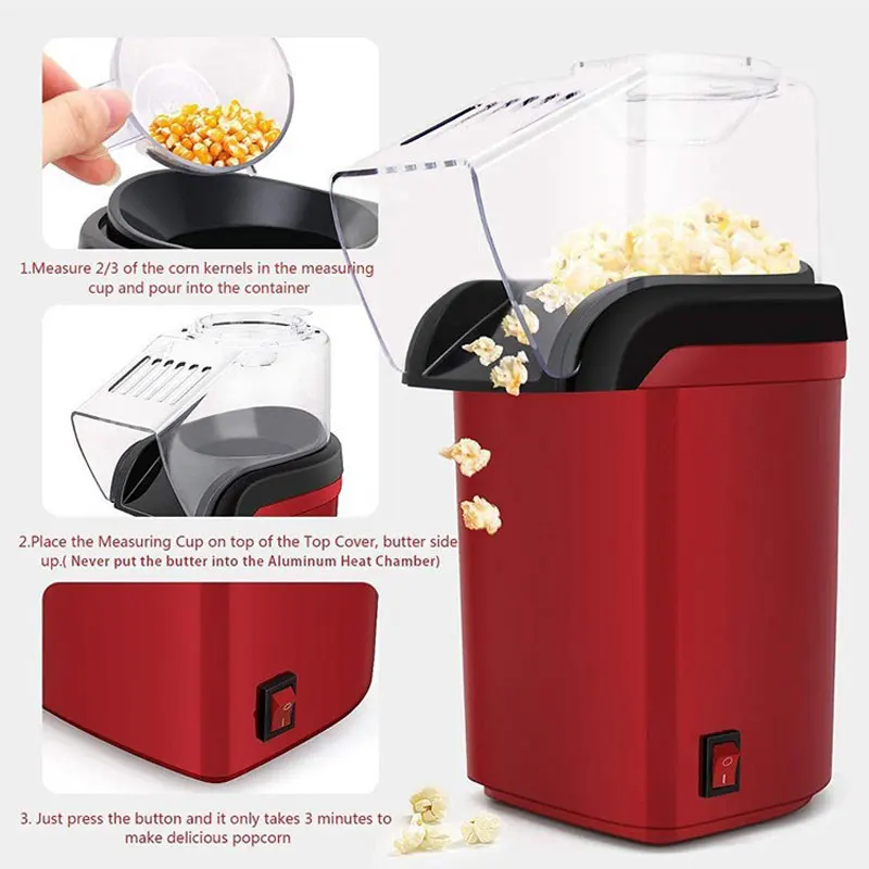 Mini Hot Air Popcorn Maker，1200W Household Small Electric Popcorn Machine，110V 220V