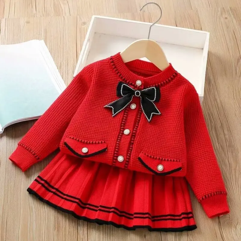 Baby Girls Clothing Set Sweater Clothing Outfit  Newest Winter Knitted Solid Color Casual Top Skirt 3 4 5 6 7 T