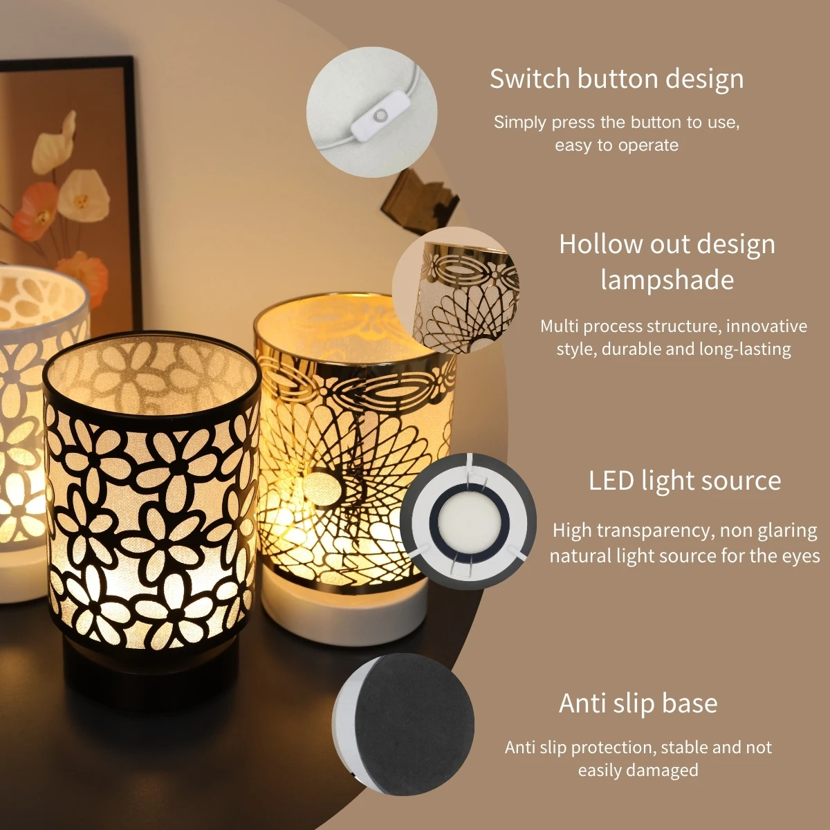 Creative design hollow LED night light, USB powered warm color light suitable for living room, party, bedroom decoration light