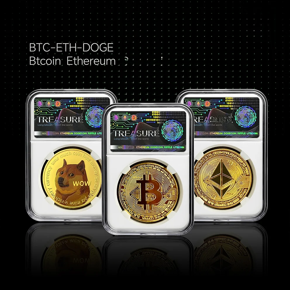 عملات بيت كوين (بيتكوين) وإيثيريوم الافتراضية التذكارية، عملات عالمية، هدية إبداعية، لعبة بتصميم إبداعي عابر للحدود