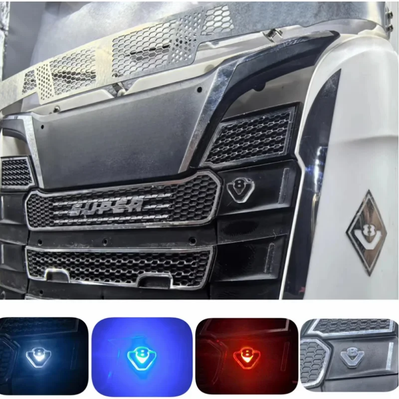 LED-Lufteinlassabdeckung mit Leuchtlogo V8 für 1/14 Tamiya RC Truck für Scania 770S 56379 R620 56368 R470 R730 56371 Autoteile – Detail 2