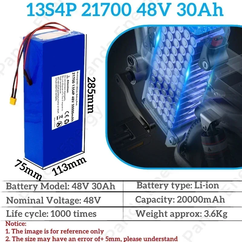 100%48V 30Ah 13S 4P 21700 akku 30000mAh, modifizierte Fahrräder, elektrische fahrzeug 54,6 V Schutz PCB + 54,6 V 2A Ladegerät