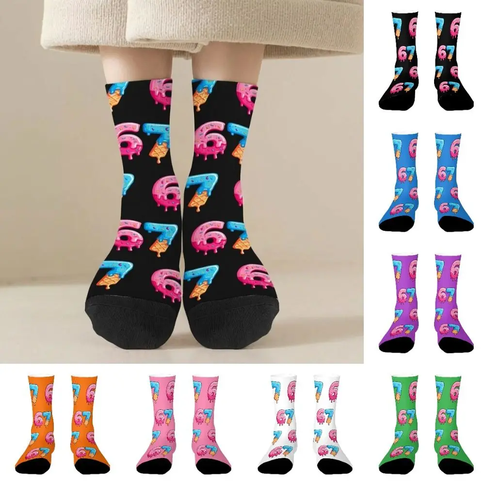 Cartoon 67 Meme Ice Cream Socks Cotton Warm 67 Meme Crew Long Socks Breathable Lightweight Creativity Stockings For Men Women