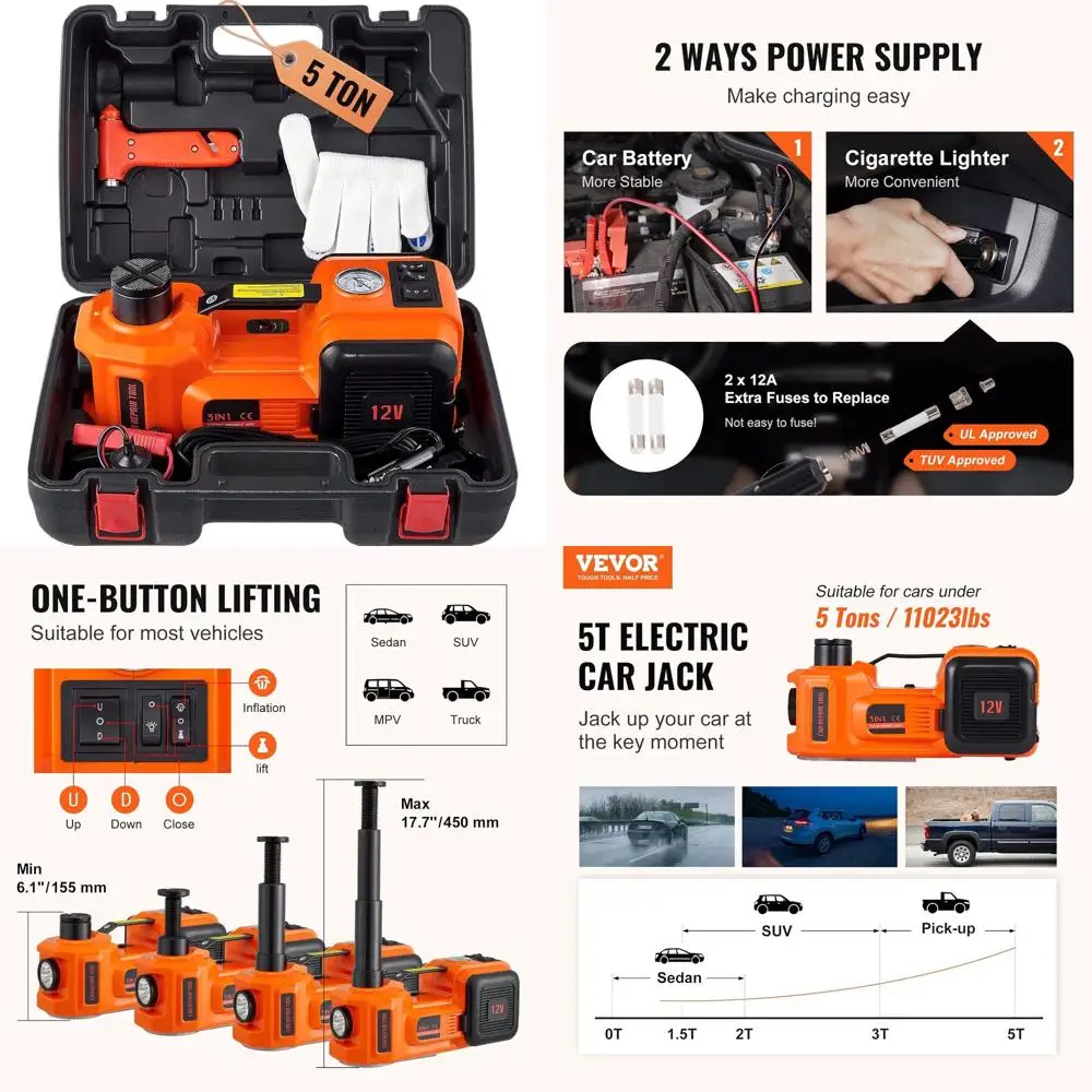 

5-Ton Hydraulic Car Jack with Inflatable Pump and LED Light for SUV, MPV, Sedan, and Trucks - Portable Lift for Tire Changes and