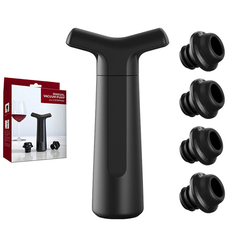 

Wine Vacuum Pump Manual Wine Stoppers with 4 Reusable Wine Bottle Stoppers Sealer Keeps Wine Fresh up to 7 Days Bar Accessories