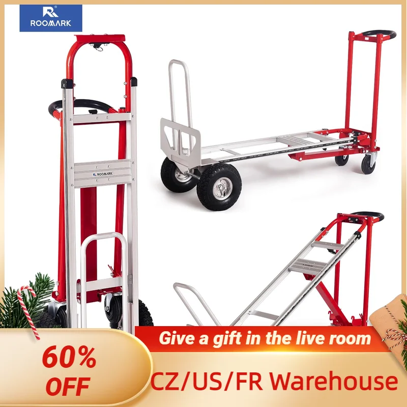 

ROOMARK Hand Truck Dolly 3 in 1 Convertible Moving Cart 1000 lb Capacity with Telescopic Frame Non-Slip Wheels For Easy Delivery