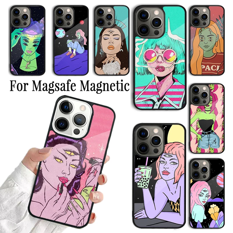 Coque Phone Case For iPhone 16 15 14 13 12 Mini 11 Pro Max Plus Magsafe Magnetic Wireless Charging Cover Hippie Grunge Art