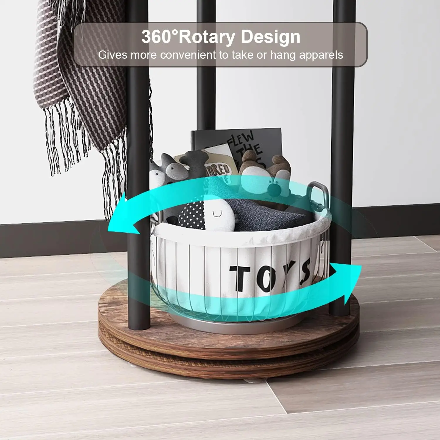 [Helong Store]Rotary Coat Rack Freestanding Metal Coat Hall Tree Stand with 4 Tiers Storage Display Shelf and 9 Hooks for Entryw