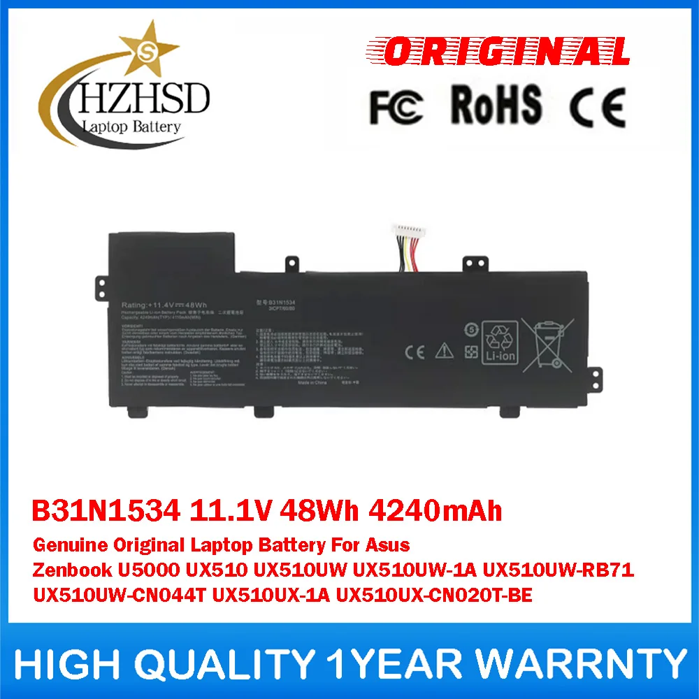 

B31N1534 11.1V 48Wh 4240mAh Genuine Original Laptop Battery For Asus Zenbook U5000 UX510 UX510UW-1A UX510UW-RB71 UX510UW-CN044T