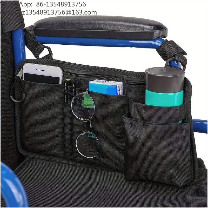 Multi-Pocket Wheelchair Side Hanging Bag Armrest Storage Pouch for Rollator Walker Elderly Accessories