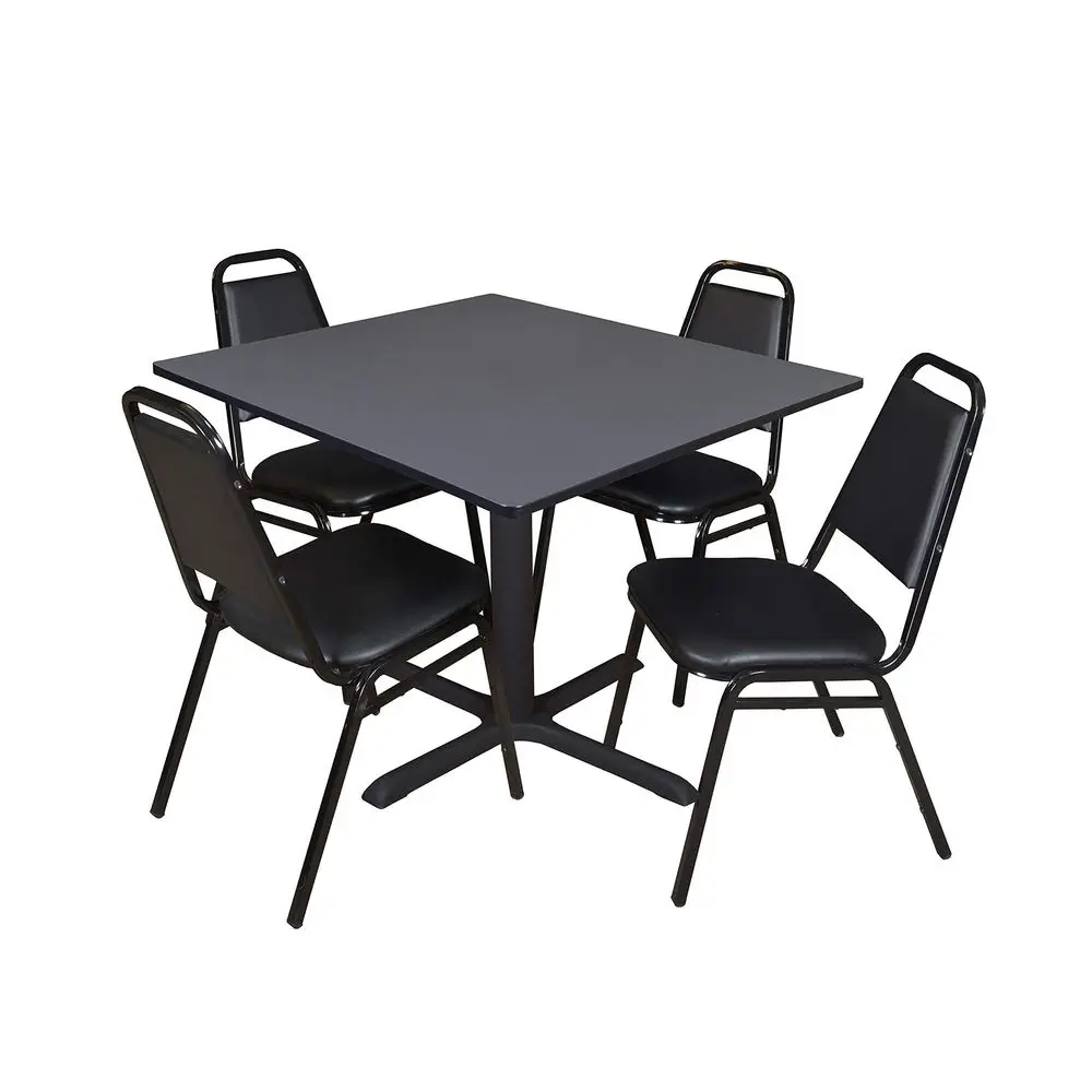 

Cain 48 in. Square XBase Breakroom Table Grey amp 4 Restaurant Stack Chairs Black