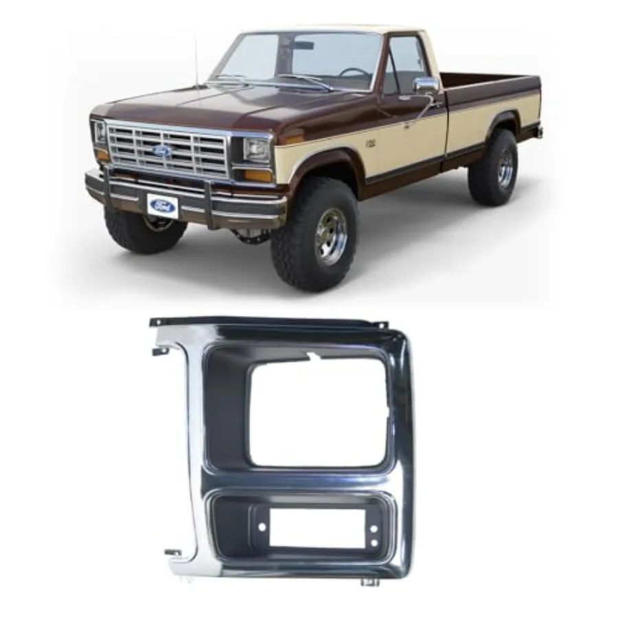

FITRITE AUTO Parts New Front Left Driver Side Headlight Bezel for 19801986 Ford F150 and Bronco Chrome and Black Finish Compati