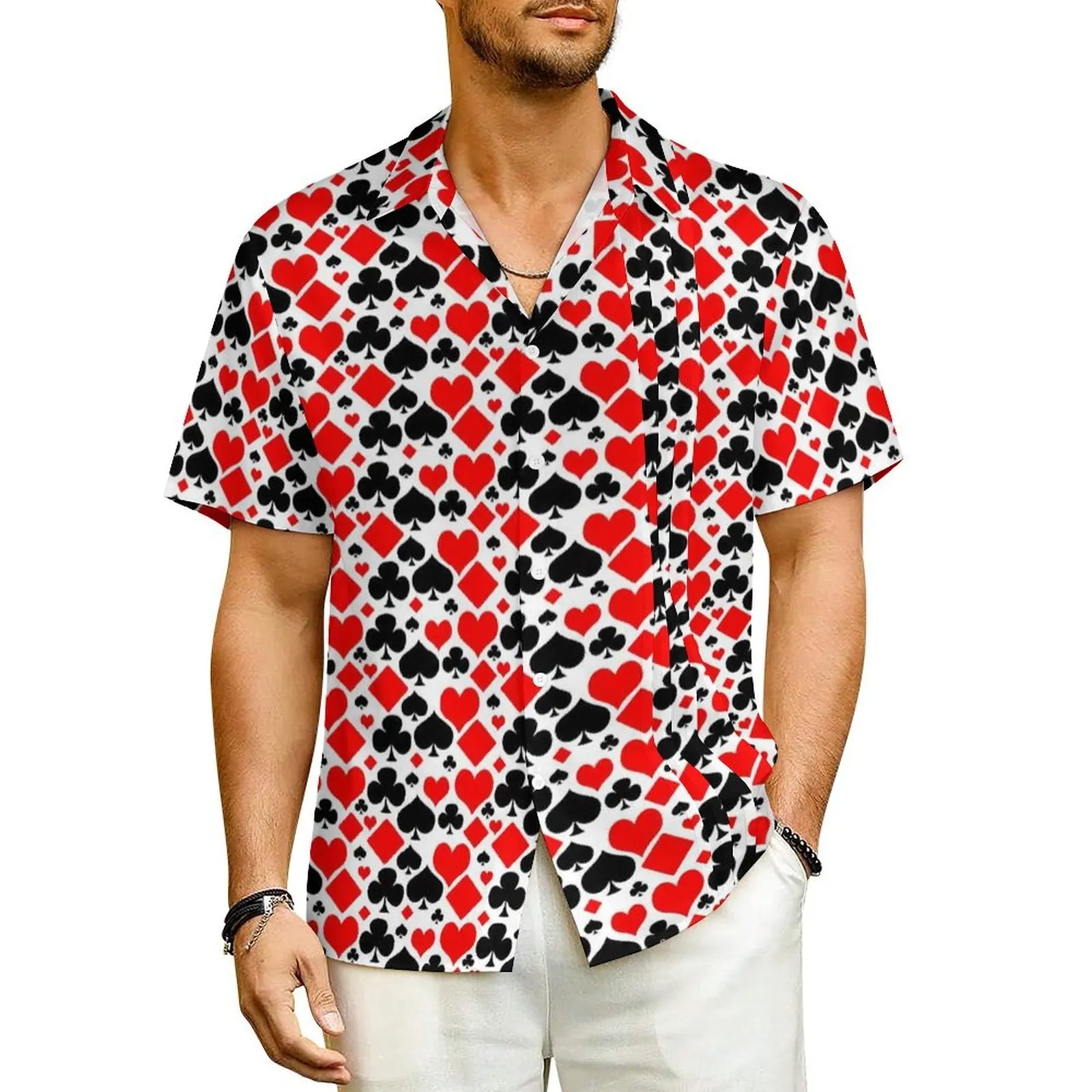 Poker Cards Casual Shirt Hearts and Spades Vintage Summer Shirts Mens Short-Sleeved Beach Y2K Funny Pattern Plus Size Blouses