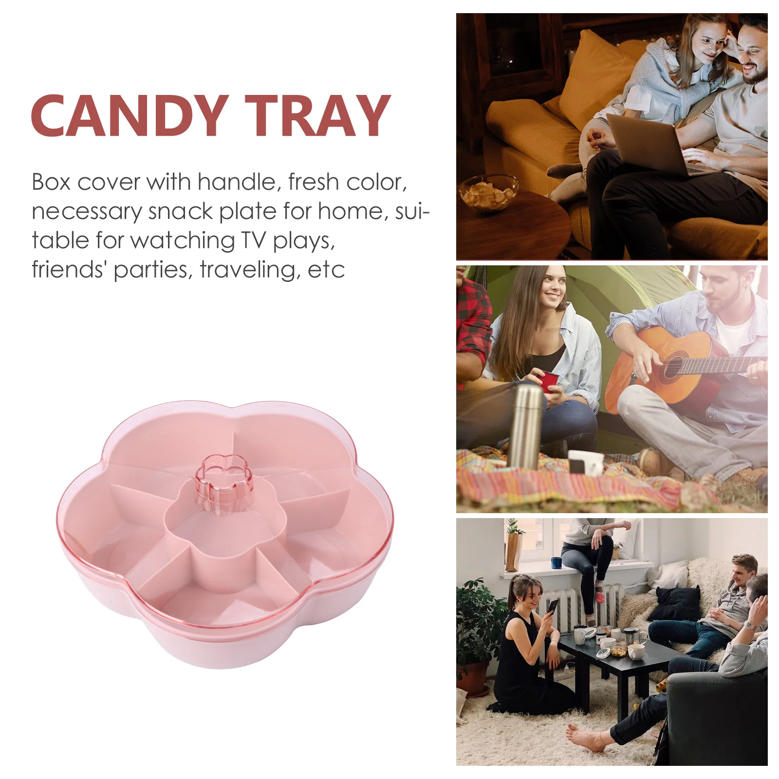 

1pc Candy Plate Fruit Plate Storage Tray Single Layer Petal Shape Translucent Window Snack Dish For Cheese Appetizers Nuts