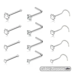 5Pcs CZ Stainless Steel Nose Piercing Stud for Women Gem Nostril Rings Body Jewelry Screw L Straight Shape for 1.5 2.0 2.5 3.0mm