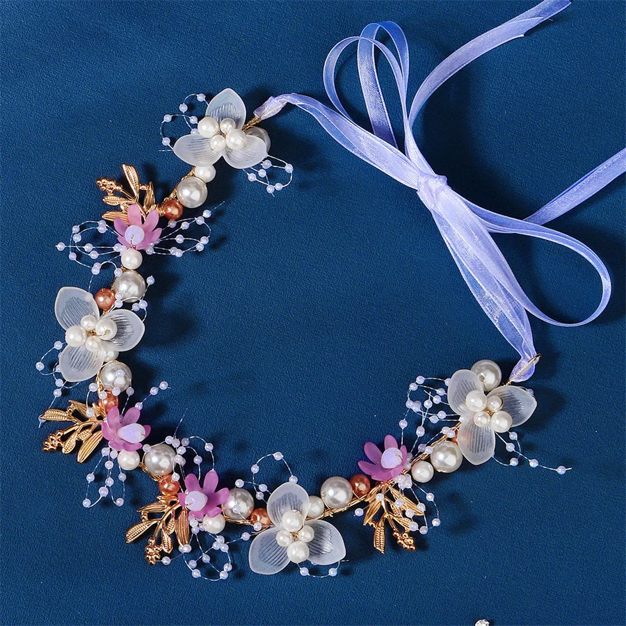 

New Bohemian Girls Bridal Pearl Hair Headdress Flower Wreath Bride Garland Head Hoop Headbands Hair Jewelry Children accessories