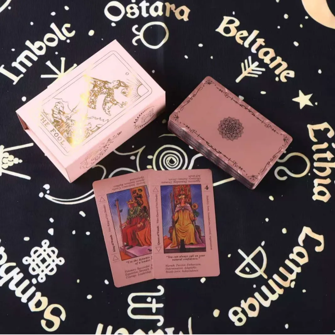 

Карты Таро с фольгой цвета розового золота, роскошная мерцающая колода Таро, прочные водонепроницаемые карты из ПЭТ-пластика для гадания, подарочная книга-руководство