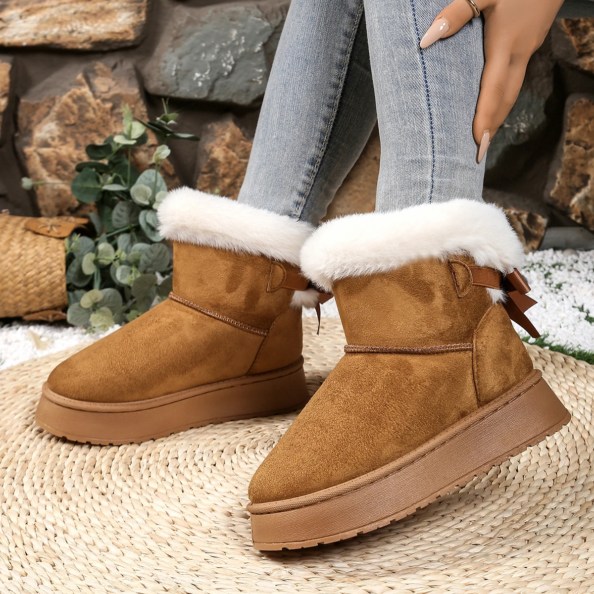 2025 New Women Snow Boots Winter Trend Outdoor Warm Boots Women Fashion Plush Platform Shoes Comfortable Retro Solid Women Shoes