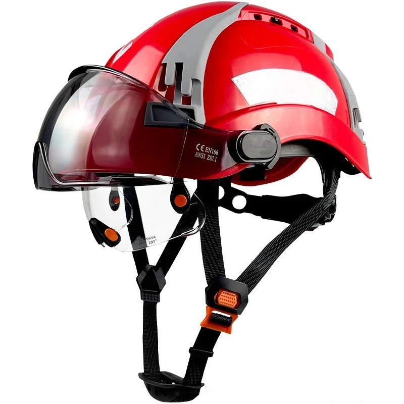 Construction Safety Helmets with Double Goggles Engineer Breathable ABS Work Cap Head Protection ANSI Climbing Rescue Cap