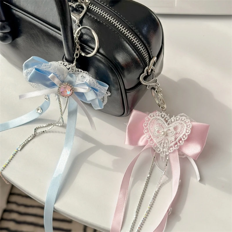 Delicate Butterfly Phone Chain Lace Trimmed Ribbon Pendant Decorations Bag Hanging Ornament for Keychain or Purse