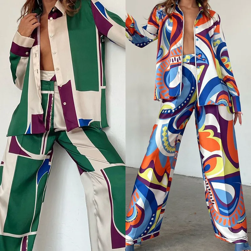 

Spring 2023 Women's Fashion Loose Abstract Long Sleeve Shirt Trousers Casual Suit