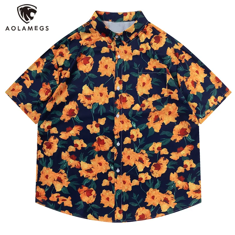 

Men Retro Short Sleeved Shirt Oil Painting Flower Print Shirt Summer Beach Oversized Top Casual High Street Loose Top Unisex