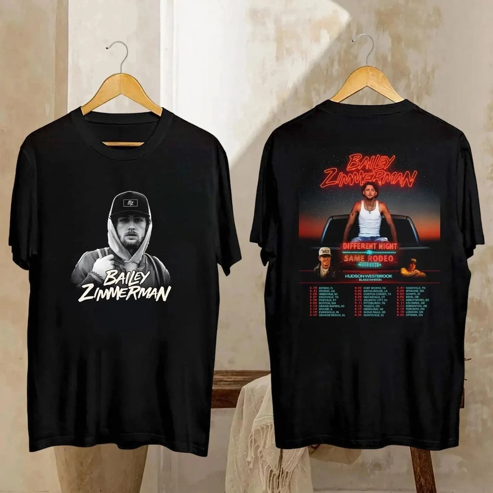 Camiseta de la gira de Bailey Zimmerman 2026, Bailey Zimmerman Different Night Same PP2630