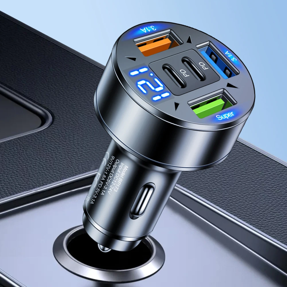 100W 5 Ports Car Charger Fast Charging PD QC3.0 USB C Car Phone Charger Adapter With Voltage 12V-24V Cigarette Lighter for Car image 6