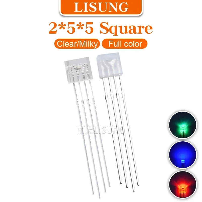 

1000pcs/bag 255 Square RGB Led Emitting Diode 4 Pins Full-color Tricolor Milky Clear Common Cathode Anode Colorful Light Lamp