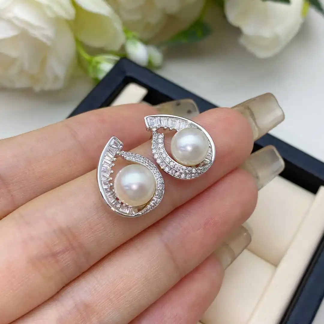 Natural Pearl Earrings AAAA7-8mm Round Japanese Pearl Earrings 925