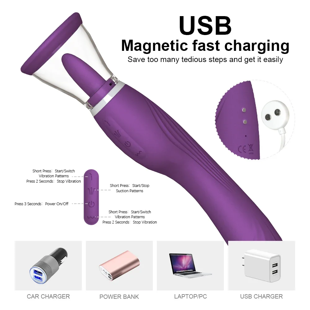 Vacuum Adsorption Tongue Vibrators for Women 8 Speeds Vibration Sucking Licking Powerful Clitoris Stimulator Magnetic Charging