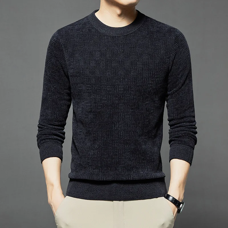 

Мужской теплый вязаный свитер на подкладке Fce, круглая одежда Ne Dad, повседневная одежда, подходит для среднего возраста, осень-зима, длинный све