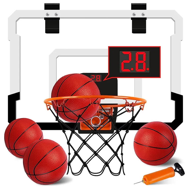 A64T-Mini aro de baloncesto para interiores con marcador electrónico, para puerta y pared, aro de baloncesto para sala de oficina, para adolescentes y adultos