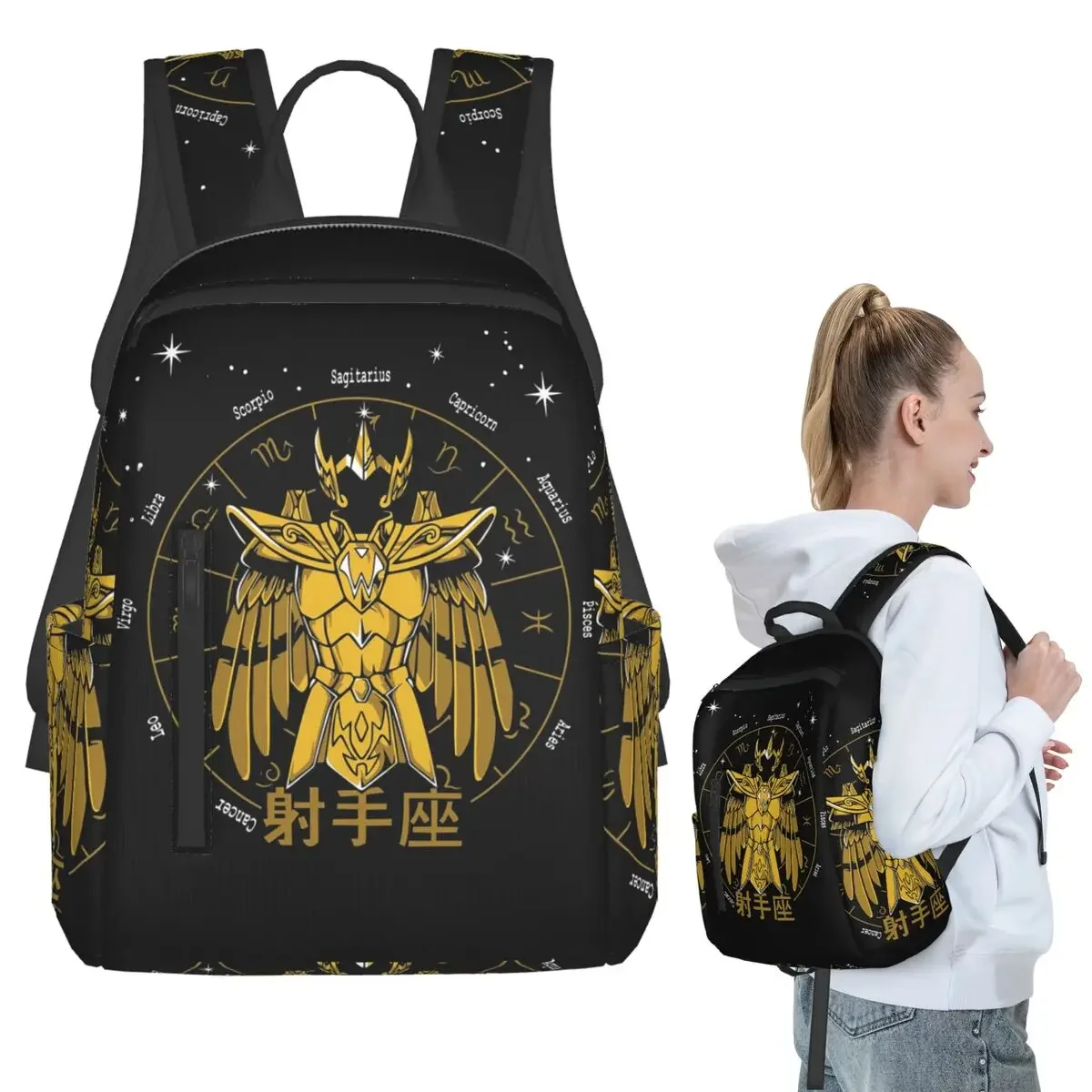 Mochila dos Cavaleiros do Zodíaco Sagitário Milo Gold Saint Seiya para estudantes, meninos e meninas, bolsa de livros, bolsa de ombro para computador infantil