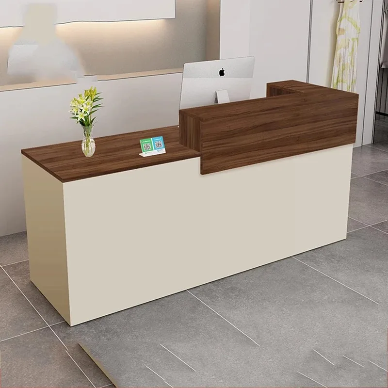 Дешевые современные стойки регистрации Деревянный коричневый дизайн Длинные лучшие классические стойки регистрации Белый ящик Mostrador Recepcion Furniture