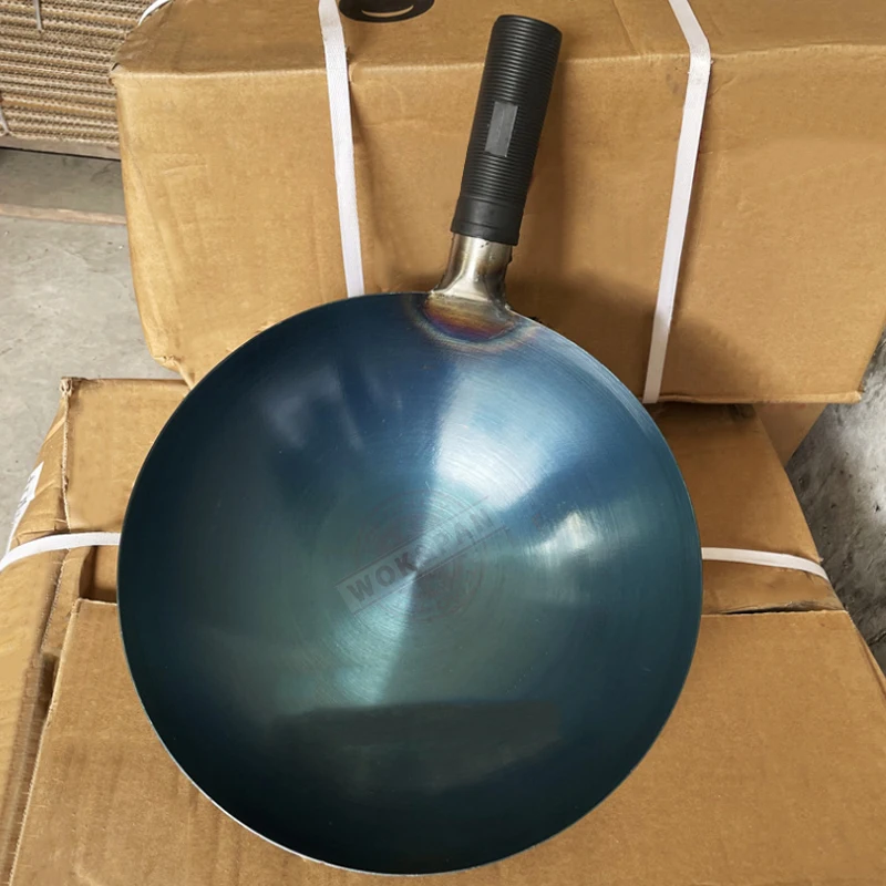 Wok de hierro azul condimento, olla antiadherente sin recubrimiento, Wok de Chef clásico ligero, utensilios de cocina para exteriores para estufa de Gas de 32/34cm