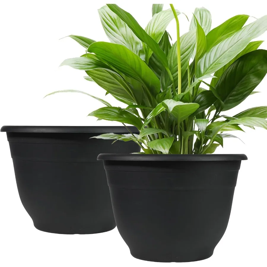 

6,5 8,5 10,5 12,5 13,5 15,5 17 дюймов пластиковые круглые цветочные горшки с дренажными отверстиями для внутреннего и наружного использования, идеально подходят для сада