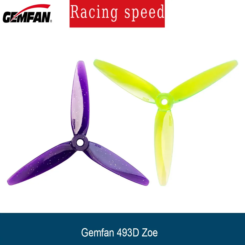 2Pairs Gemfan 493D Zoe Collaboration 3 Blade 4.9inch Propellers For For Small-sized Dual-Rotor Freestyle Racing Drones