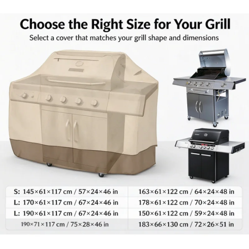 Beige Coffee Spliced BBQ Grill Cover, 210D PU‑Coated Waterproof UV‑Dust‑Mildew Resistant Outdoor Barbecue Protector
