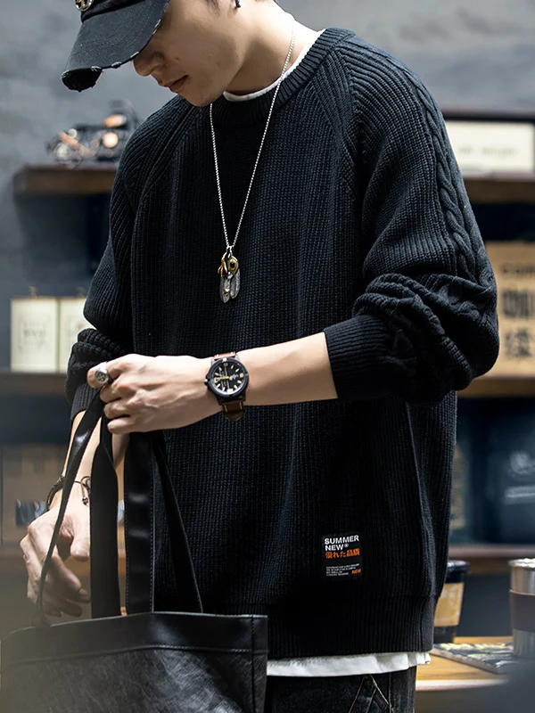 

Мужской свитер в стиле ретро American Sle, новая зимняя модель, свободный крой, крупный размер, вязаный, из пряжи Thiened, повседневная одежда