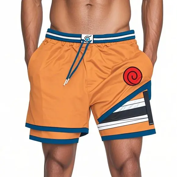 

Summer Men's Manga Cosplay Printed Fake Shorts Basketball Sports Training Pants Loose Casual Quick Drying Tight Running
